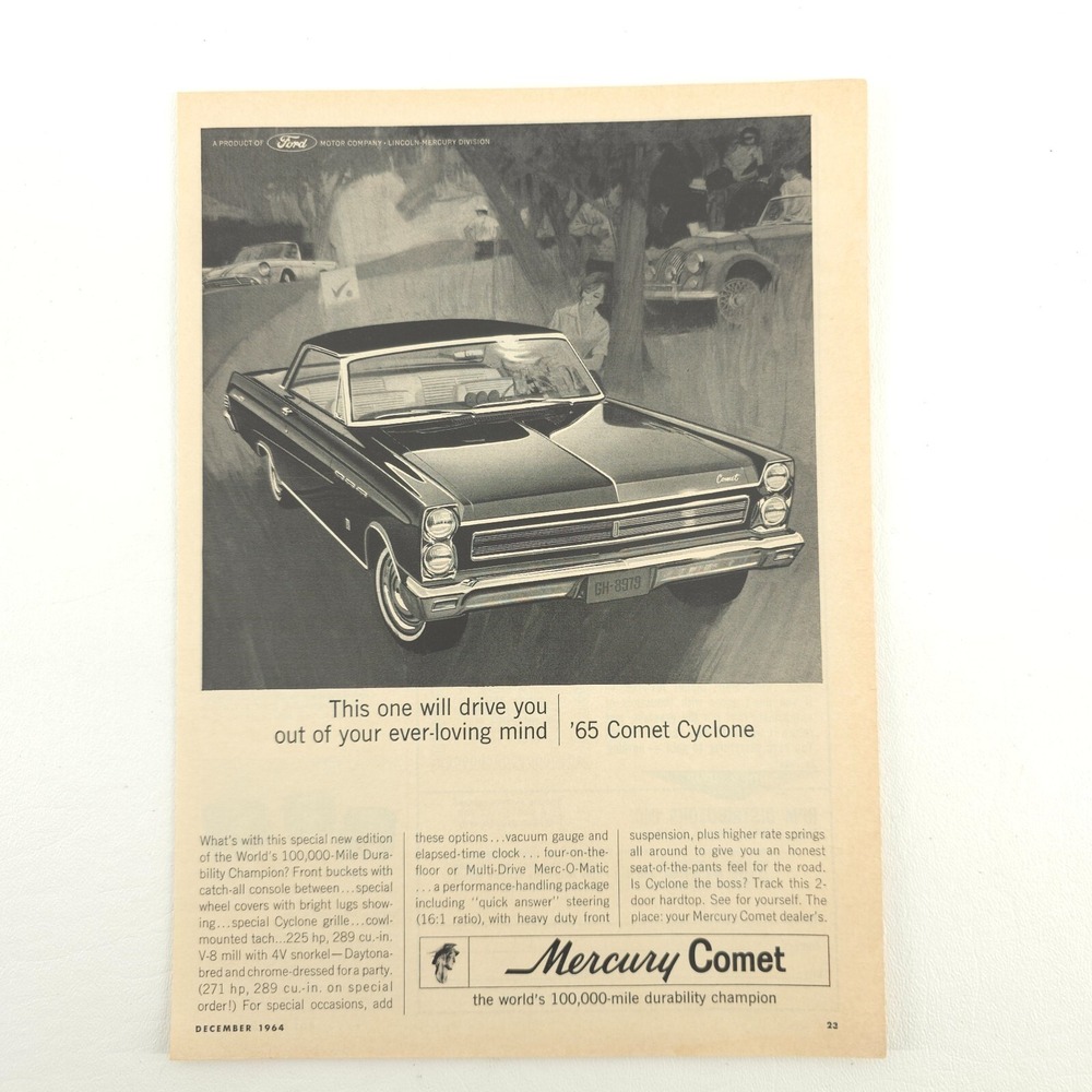 Mercury Comet Cyclone 1965 VTG Advertising Promo Art Upcycled Print Ad Muscle